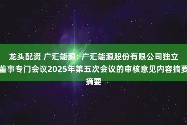 龙头配资 广汇能源: 广汇能源股份有限公司独立董事专门会议2025年第五次会议的审核意见内容摘要